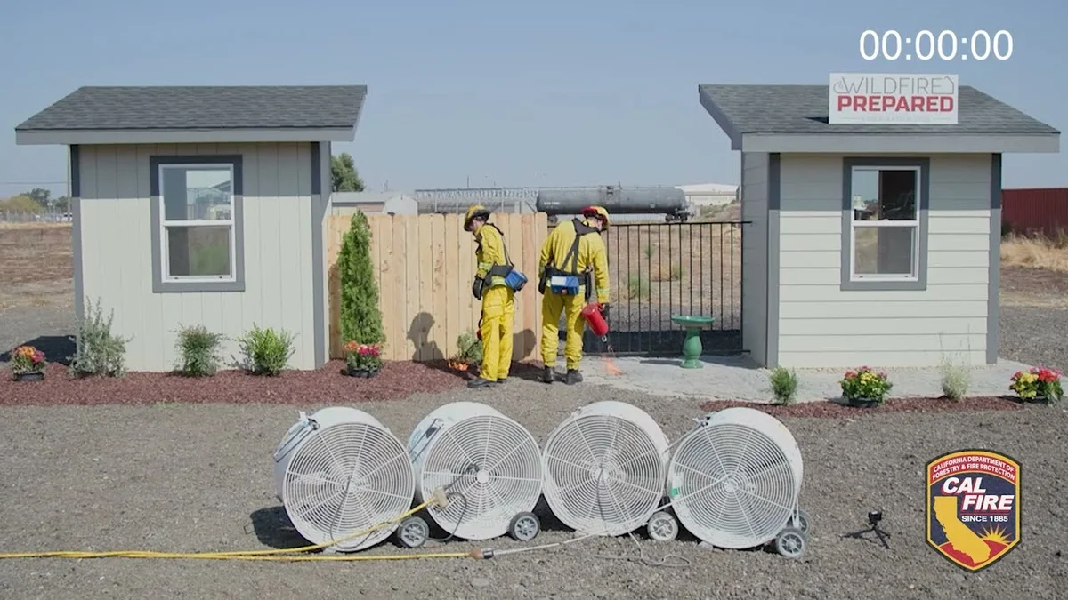 Defensible space Zone 0 example showing noncombustible area within 5 feet of a Menlo Park home