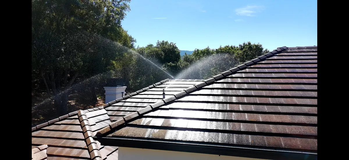 FireRoofs automated exterior wildfire defense system installed on a luxury Bay Area home