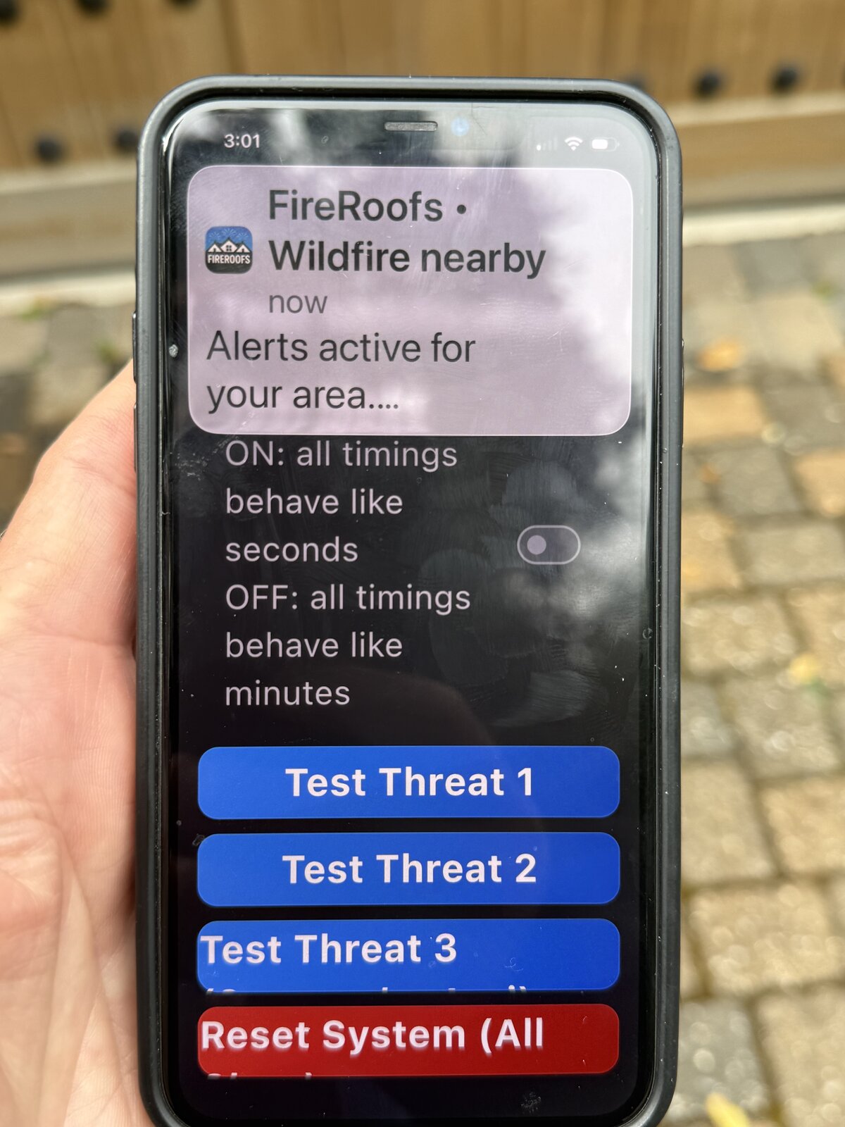 FireRoofs app on customer iPhone during commissioning at Saratoga hilltop estate